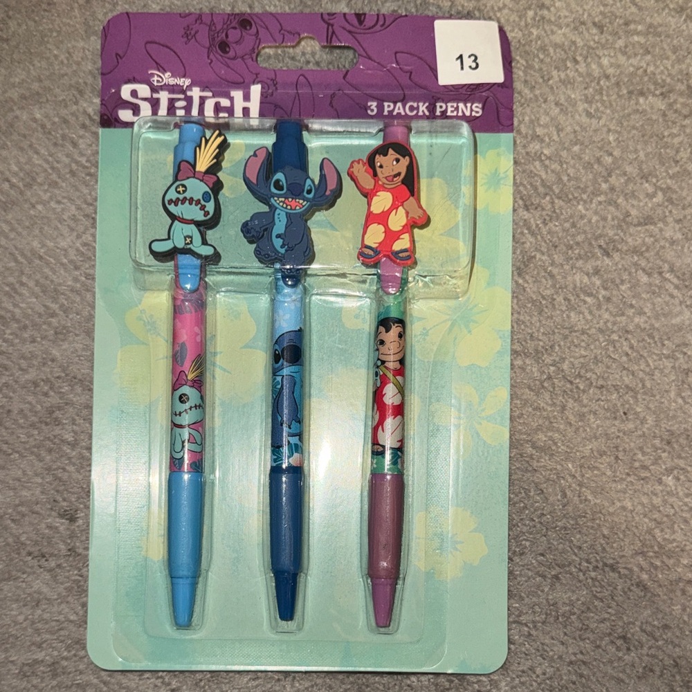 Disney Lilo & Stitch 3-Pack Character Pens - Dark Blue, Light Blue, Pink Purple